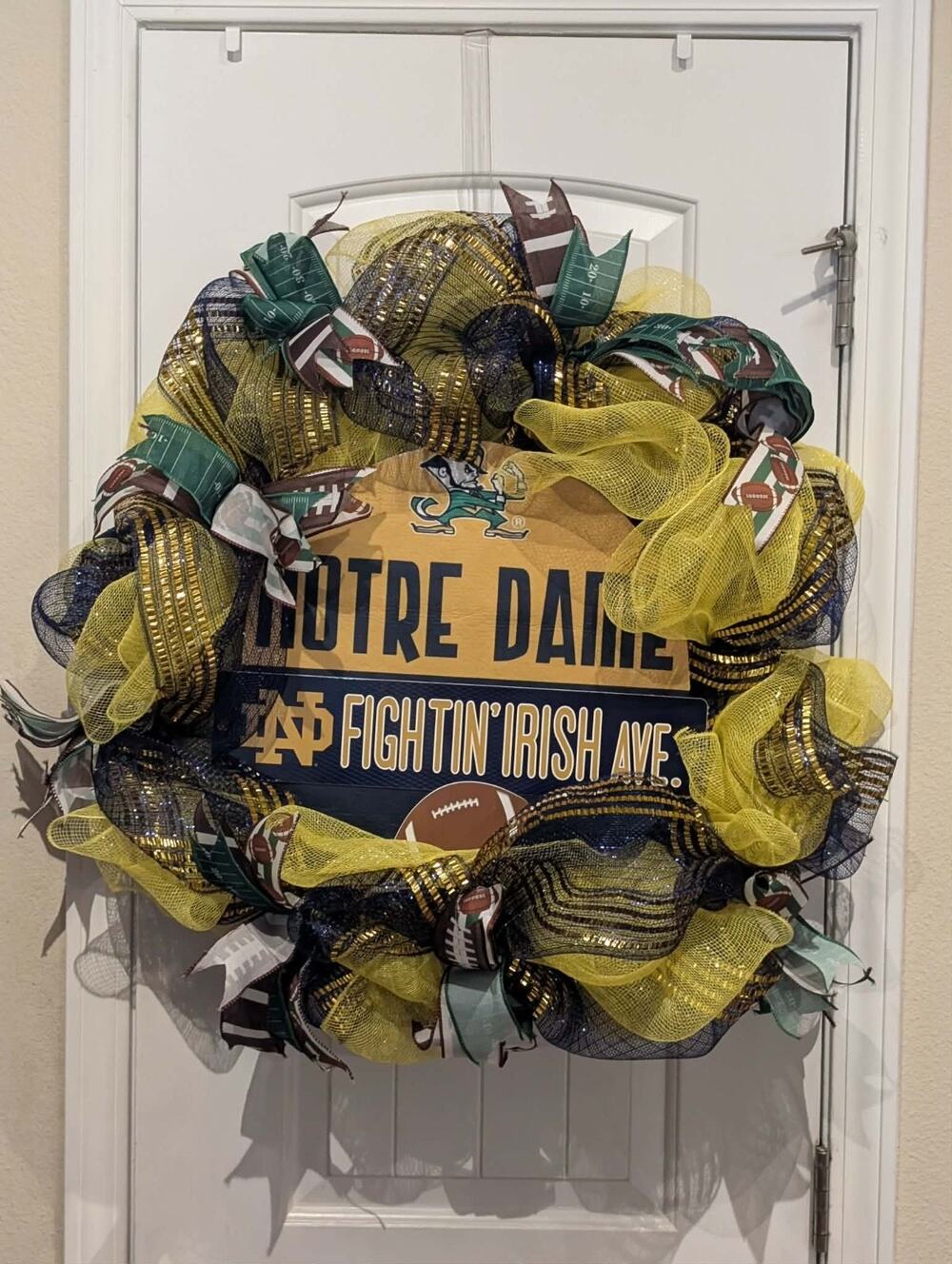 Notre Dame Fighting Irish Handmade Football Wreath GameDay Front Door Decor